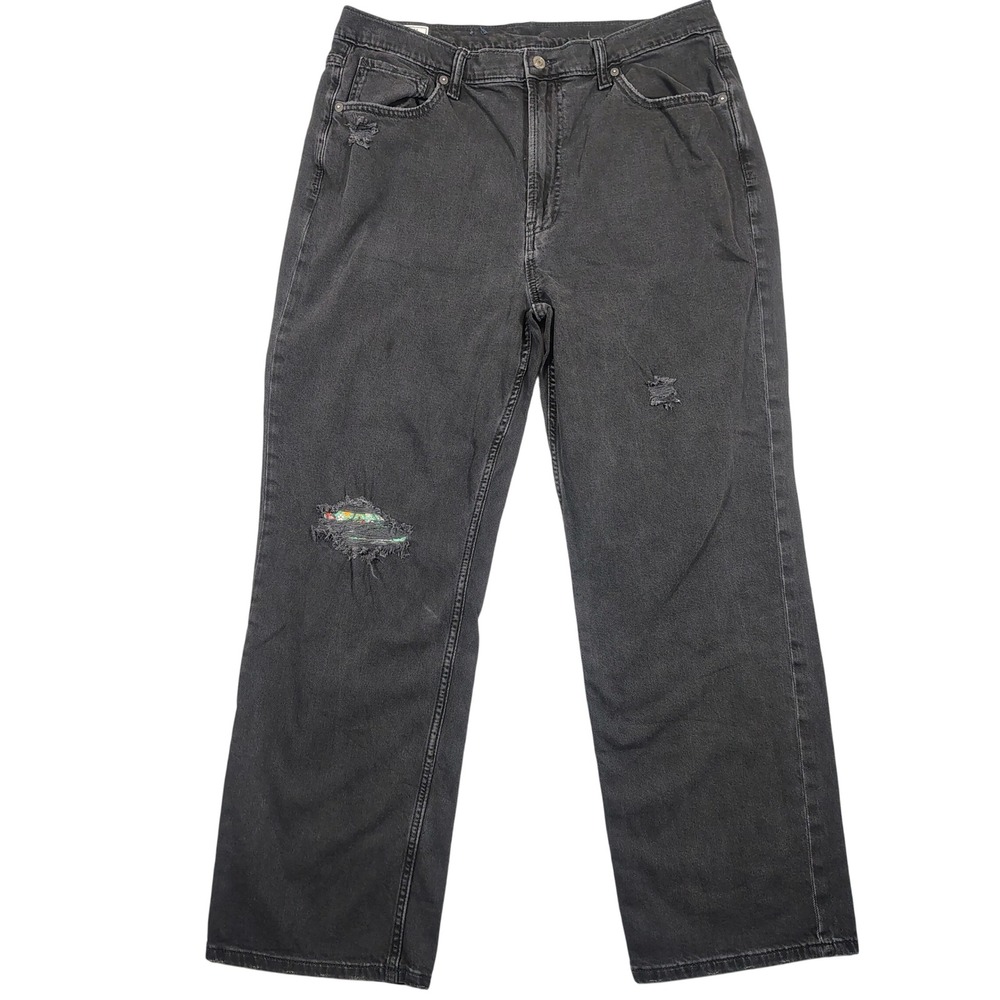 GAP Jeans Womens 16R Black 90s Loose High Rise Distressed Ripped Denim Cotton